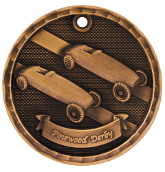 6S562308 PINEWOOD DERBY 3D MEDAL (Medal: 2" Antique Bronze)