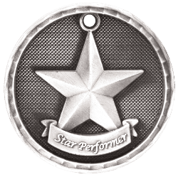 6S562311 STAR PERFORMER 3D MEDAL (Medal: 2" Antique Silver)