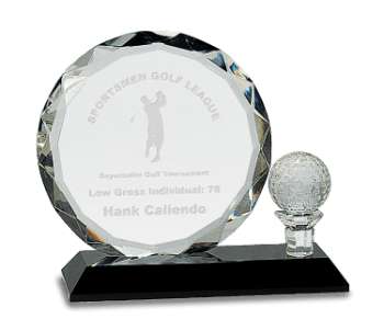 Premier Golf Crystal Circle Plaque w/ Ball on Tee (Trophy: 5 1/2" Golf Crystal Circle Plaque w/Tee)