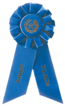 6S3600 Rosette Style Ribbons (Award: 1st Place (Blue/ Gold Graphics))