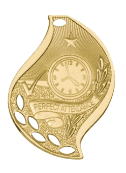 6S4513 Premier Perfect Attendance Flame Medal (Medal: 2 1/4" Gold)