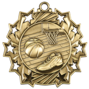 6S4802 BASKETBALL TEN STAR SPORT MEDAL (Medal: 2 1/4" Antique Gold)