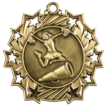 6S4804 CHEER TEN STAR SPORT MEDAL (Medal: 2 1/4" Antique Gold)