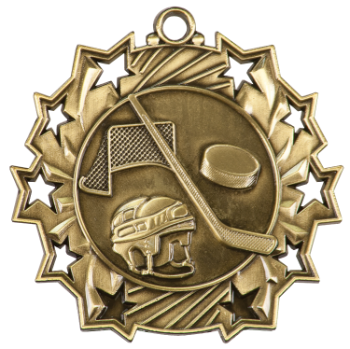 6S4809 HOCKEY TEN STAR SPORT MEDAL (Medal: 2 1/4" Antique Gold)
