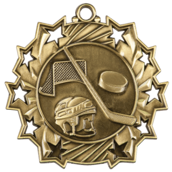 6S4809 HOCKEY TEN STAR SPORT MEDAL (Medal: 2 1/4" Antique Gold)