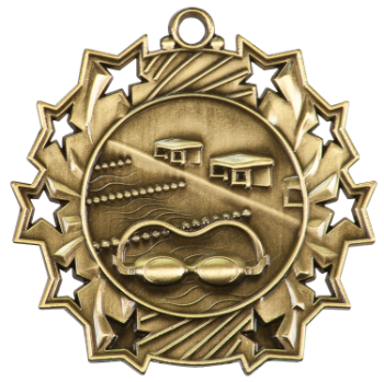 6S4813 SWIMMING TEN STAR SPORT MEDAL (Medal: 2 1/4" Antique Gold)