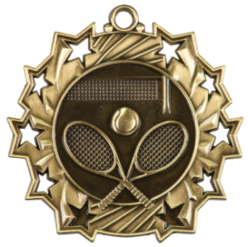 6S4814 TENNIS TEN STAR SPORT MEDAL (Medal: 2 1/4" Antique Gold)