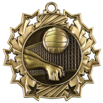 6S4818 VOLLEYBALL TEN STAR SPORT MEDAL (Medal: 2 1/4" Antique Gold)