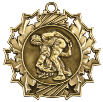 6S4901 WRESTLING TEN STAR SPORT MEDAL (Medal: 2 1/4" Antique Gold)