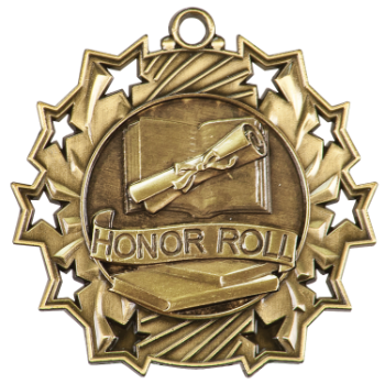 6S4909 HONOR ROLL TEN STAR ACADEMIC MEDAL (Medal: 2 1/4" Antique Gold)