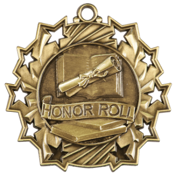 6S4909 HONOR ROLL TEN STAR ACADEMIC MEDAL (Medal: 2 1/4" Antique Gold)