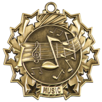 6S4912 MUSIC TEN STAR ACADEMIC MEDAL (Medal: 2 1/4" Antique Gold)