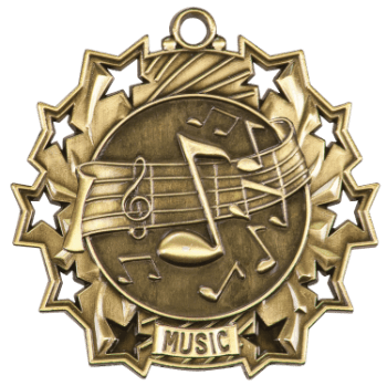 6S4912 MUSIC TEN STAR ACADEMIC MEDAL (Medal: 2 1/4" Antique Gold)