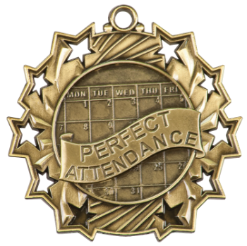 6S4915 PERFECT ATTENDANCE TEN STAR ACADEMIC MEDAL (Medal: 2 1/4" Antique Gold)