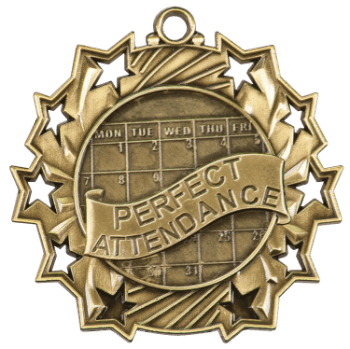 6S4915 PERFECT ATTENDANCE TEN STAR ACADEMIC MEDAL (Medal: 2 1/4" Antique Gold)