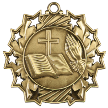 6S4918 RELIGIOUS TEN STAR ACADEMIC MEDAL (Medal: 2 1/4" Antique Gold)