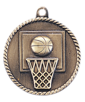 6S5503 BASKETBALL HIGH RELIEF MEDAL (Medal: 2" Antique Gold)