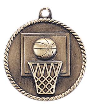 6S5503 BASKETBALL HIGH RELIEF MEDAL (Medal: 2" Antique Gold)