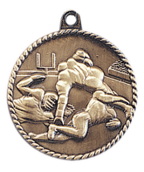 6S5507 FOOTBALL HIGH RELIEF MEDAL (Medal: 2" Antique Gold)