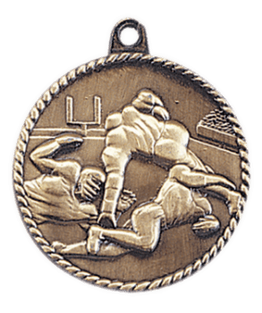 6S5507 FOOTBALL HIGH RELIEF MEDAL (Medal: 2" Antique Gold)