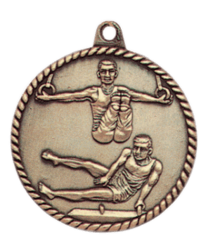 6S5509 MALE GYMNASTICS HIGH RELIEF MEDAL (Medal: 2" Antique Gold)