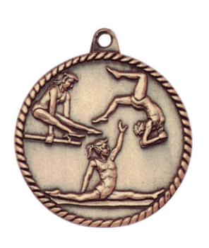 6S5510 FEMALE GYMNASTICS HIGH RELIEF MEDAL (Medal: 2" Antique Gold)