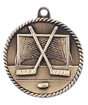 6S5511 HOCKEY HIGH RELIEF MEDAL (Medal: 2" Antique Gold)