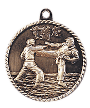 6S5512 MARTIAL ARTS HIGH RELIEF MEDAL (Medal: 2" Antique Gold)