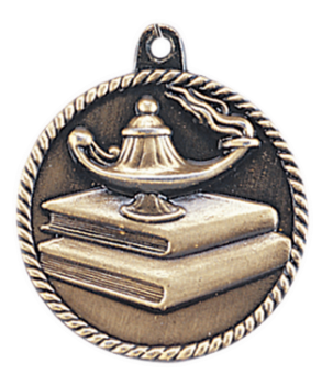 6S5513 LAMP OF KNOWLEDGE HIGH RELIEF MEDAL (Medal: 2" Antique Gold)
