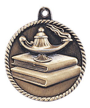 6S5513 LAMP OF KNOWLEDGE HIGH RELIEF MEDAL (Medal: 2" Antique Gold)