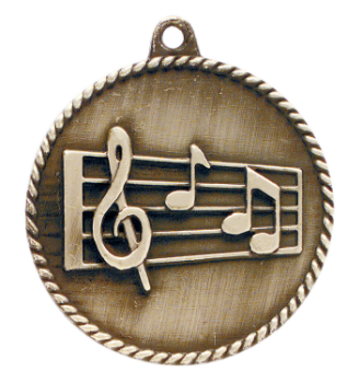 6S5514 MUSIC HIGH RELIEF MEDAL (Medal: 2" Antique Gold)