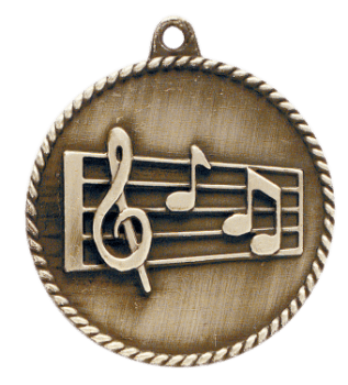 6S5514 MUSIC HIGH RELIEF MEDAL (Medal: 2" Antique Gold)