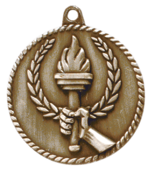 6S5518 TORCH HIGH RELIEF MEDAL (Medal: 2" Antique Gold)