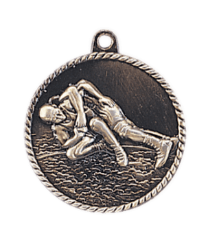 6S5521WRESTLING HIGH RELIEF MEDAL (Medal: 2" Antique Gold)