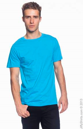 Men's Fashion Fit Ringspun T Shirt 980 (Color: Caribbean Blue, Size: Small)