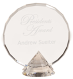 Premier Crystal Round Faceted Award, Diamond Shaped Base (Award: 6 1/4" Crystal Diamond Shape)