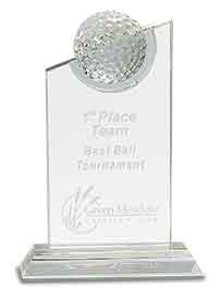 Clear Crystal with Inset Crystal Golf Ball on Clear Base (Trophy: 7 1/4" Golf Crystal Ball)
