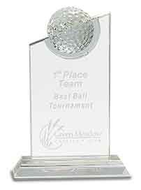 Clear Crystal with Inset Crystal Golf Ball on Clear Base (Trophy: 7 1/4" Golf Crystal Ball)