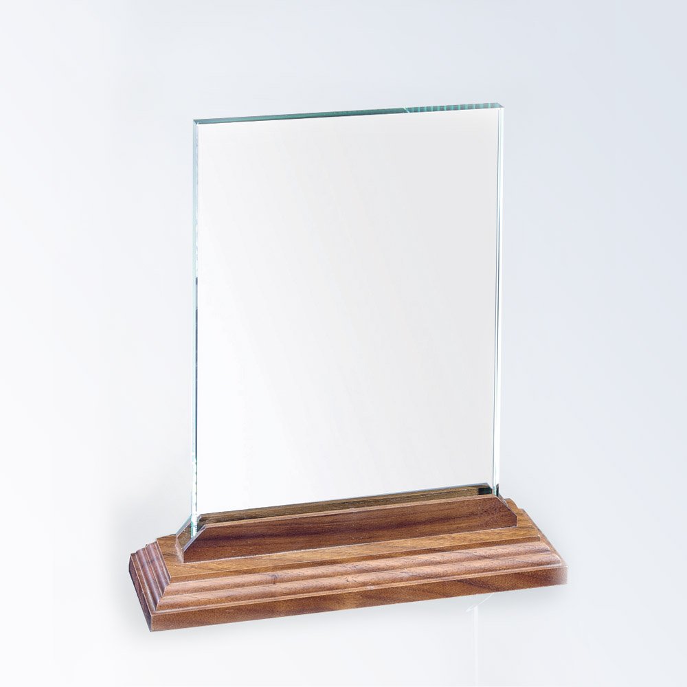 1PSMGCP Vertical Rectangle Jade Plaque w/Walnut base (Plaque: LG 11 x 8 Glass Vertical w/walnut base)