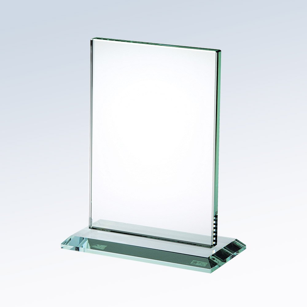 1PSMG8410 Vertical Jade Glass Plaque w/base (Plaque: LG 8 1/2 x 7  Glass Vertical w/base)