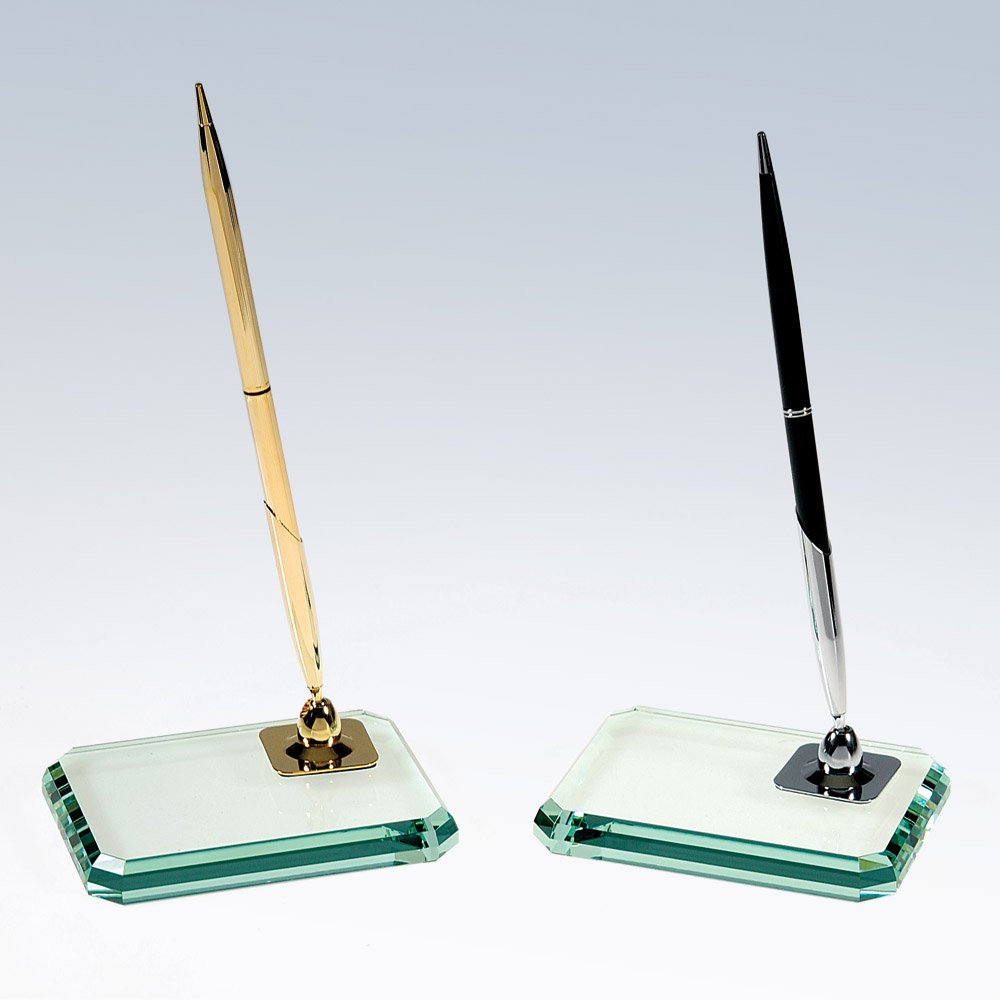 Single Pen Set-Jade Glass (Desk Sets: 4 x 3 (Gold Pen))