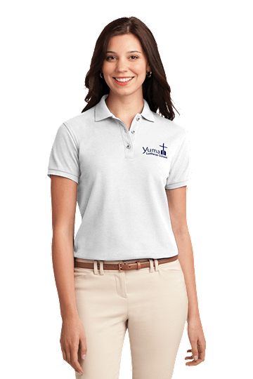 Port AuthorityÂ® Ladies Silk Touchâ„¢ Cotton Polo, Adult - YLS Student, Staff and Parent  (These are Adult Sizes!) (Polo Size: XS - 2, School Colors: White)