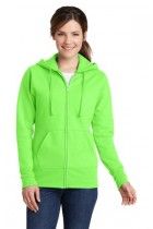 Ladies Classic Full-Zip Hooded Sweatshirt by Port & Company. LPC78ZH. (Size: 2XL, Color: Neon Green)