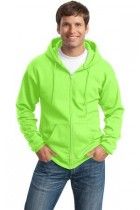 Men's Classic Full-Zip Hooded Sweatshirt by Port & Company. PC78ZH. (Size: Large, Color: Neon Green)