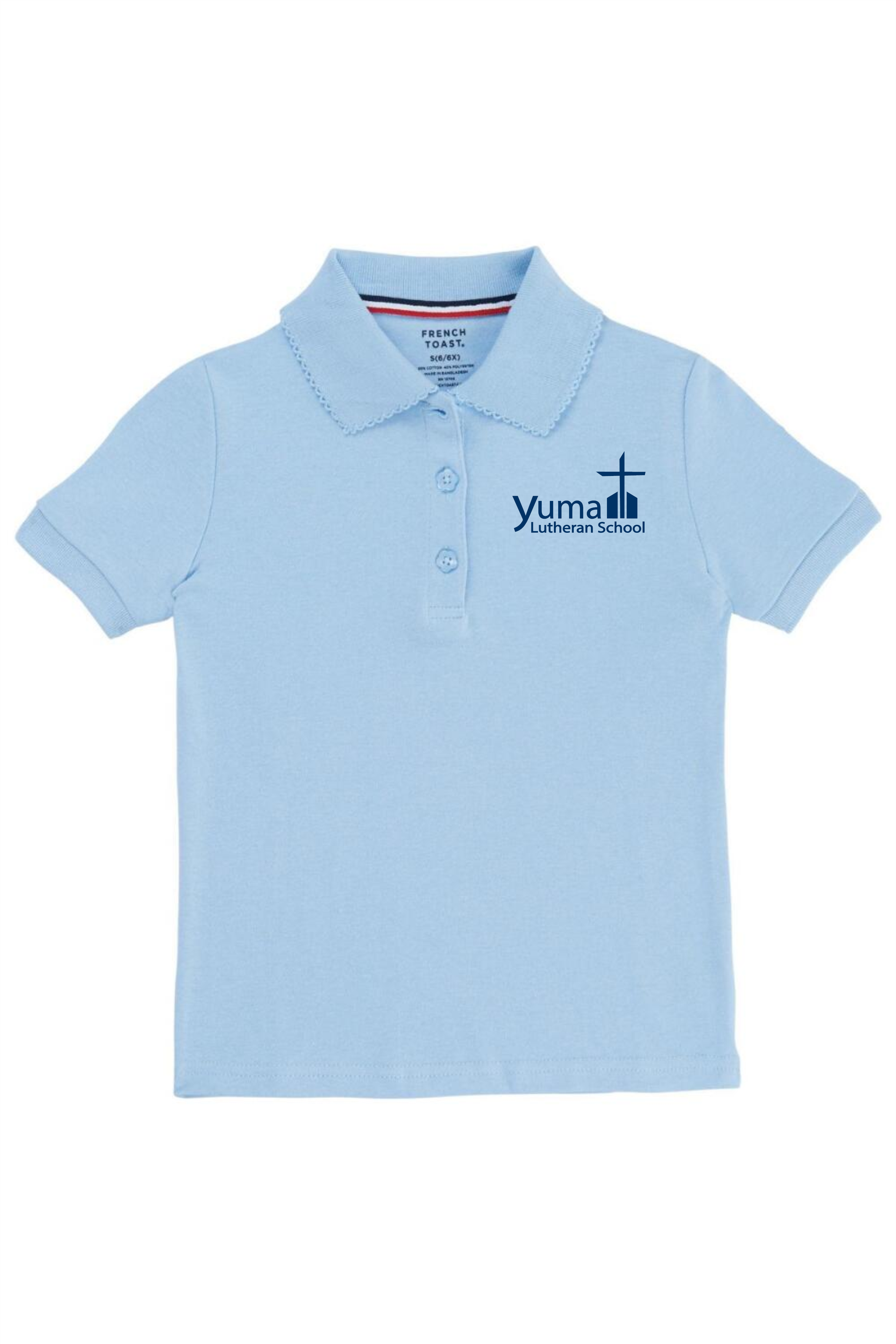 French Toast Girl's Cotton Short Sleeve Polo - YLS (Polo Size: 4T, French Toast Polo Color: Lt Blue - YLS)