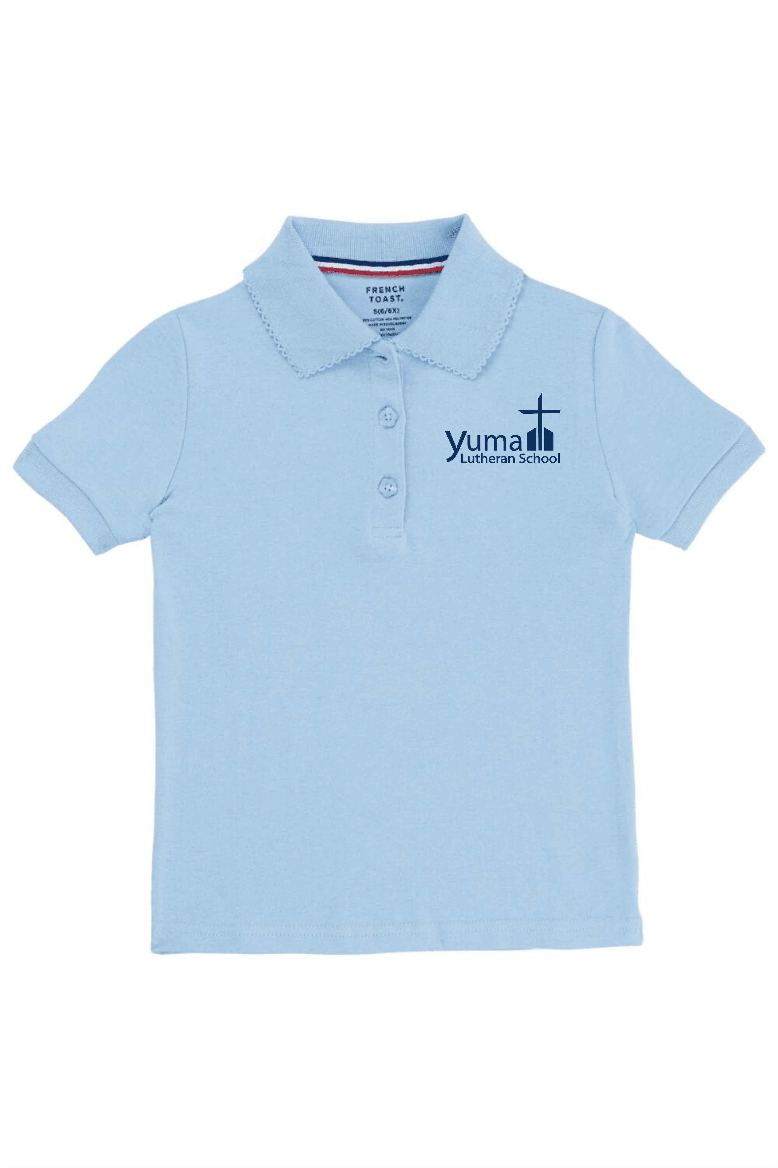 French Toast Girl's Cotton Short Sleeve Polo - YLS (Polo Size: 4T, French Toast Polo Color: Lt Blue - YLS)