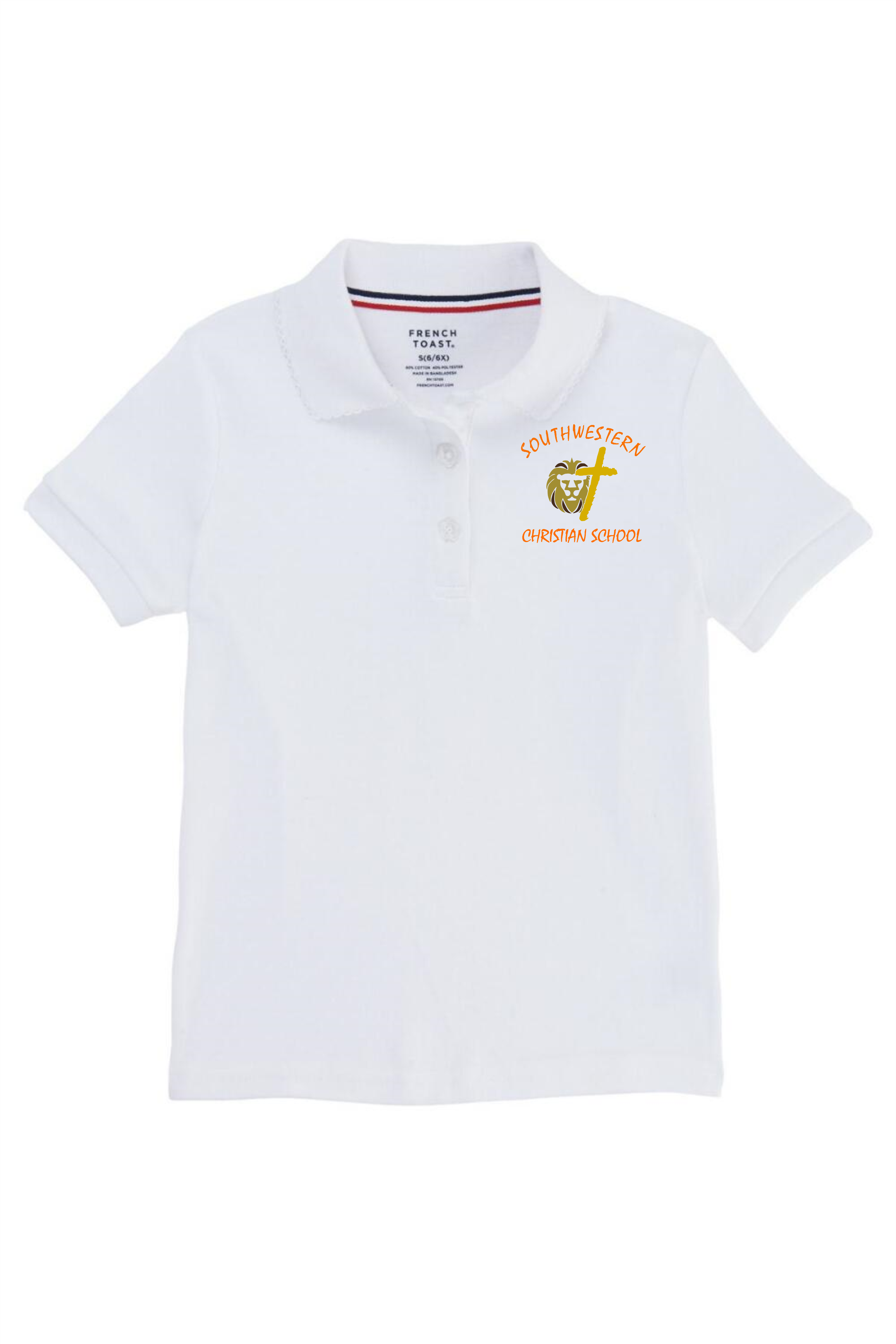 French Toast Girl's Cotton Short Sleeve Polo - SWCS (Polo Size: SM - 6/6X, French Toast Polo Color: White - SWCS)