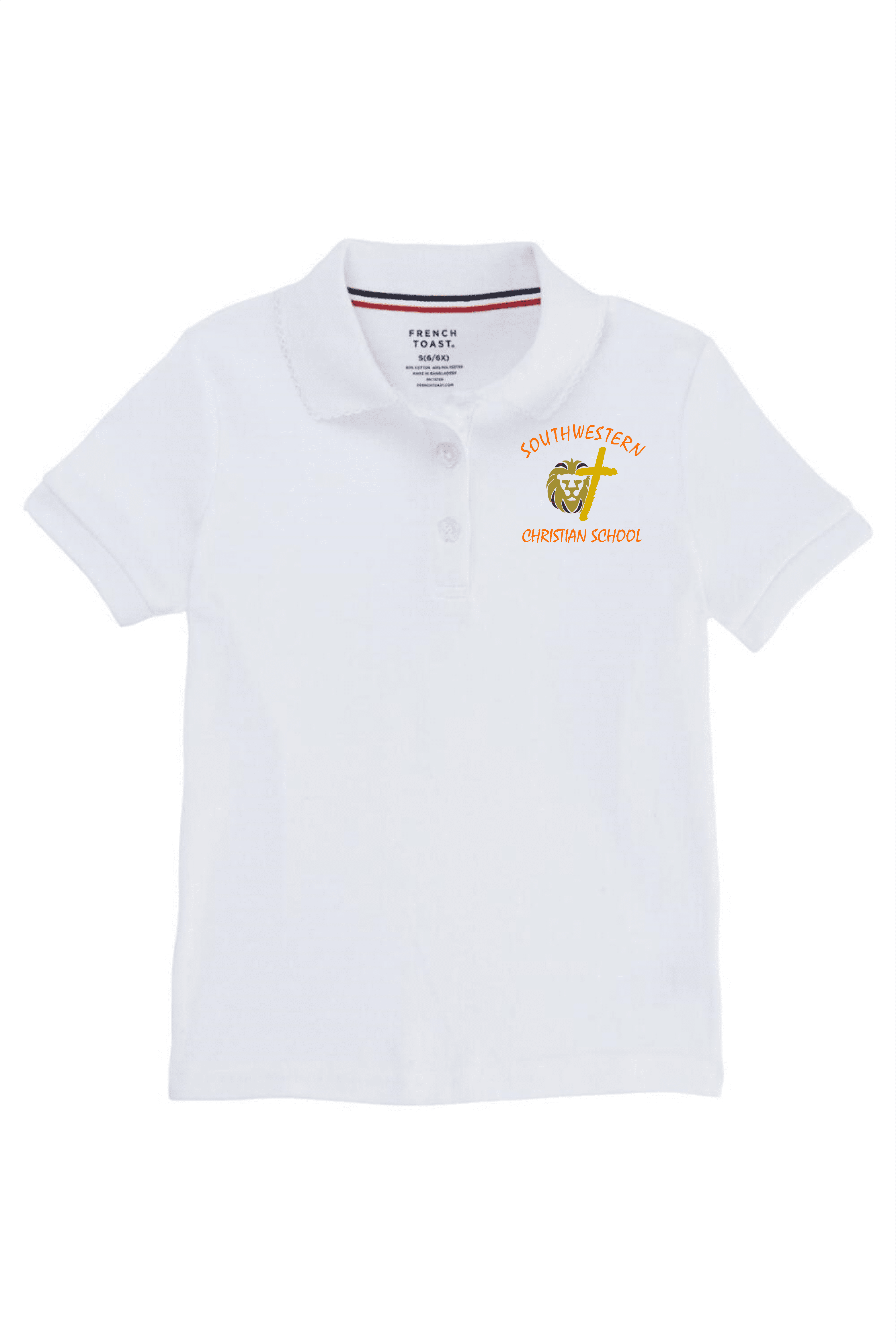 French Toast Girl's Cotton Short Sleeve Polo - SWCS (Polo Size: SM - 6/6X, French Toast Polo Color: White - SWCS)