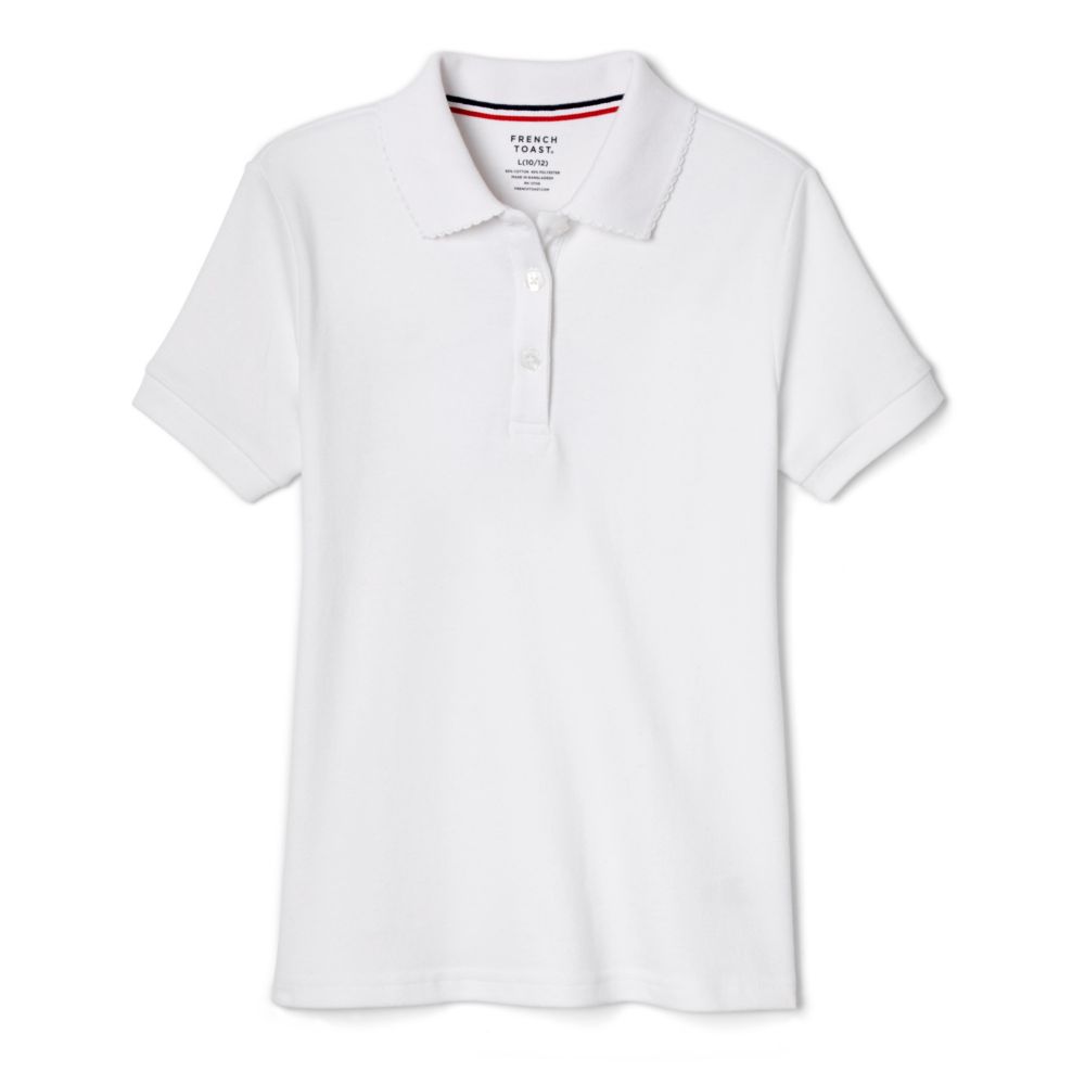 French Toast Girl's Cotton Short Sleeve Polo - RCA (French Toast Girls Polo - RCA: White - XS 4/5)