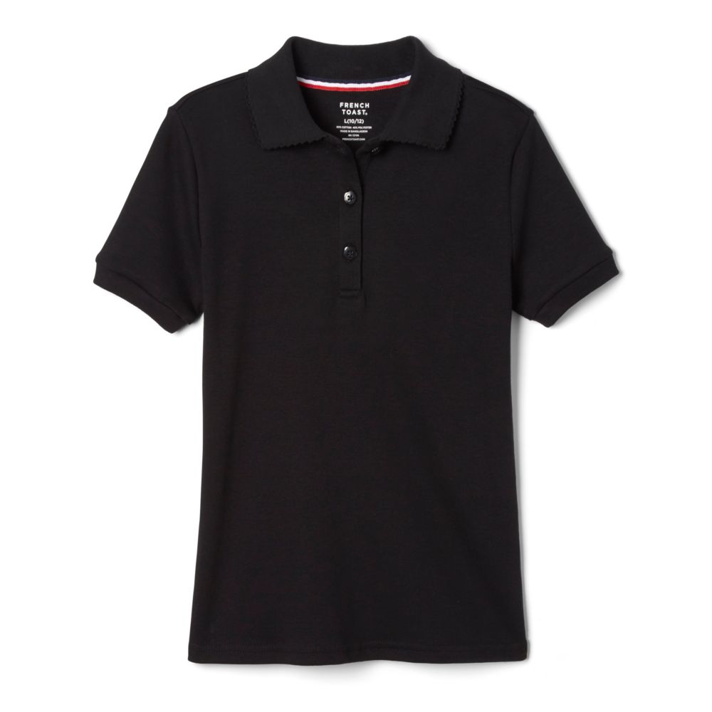 French Toast Girl's Cotton Short Sleeve Polo - VCA (French Toast Girl SS Polo - VCA: Black - YXS 4/5)